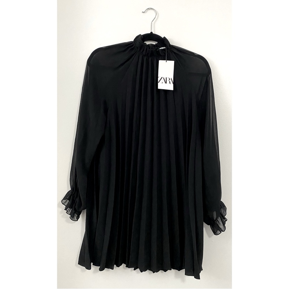 New Zara Pleated Black Dress Size XS